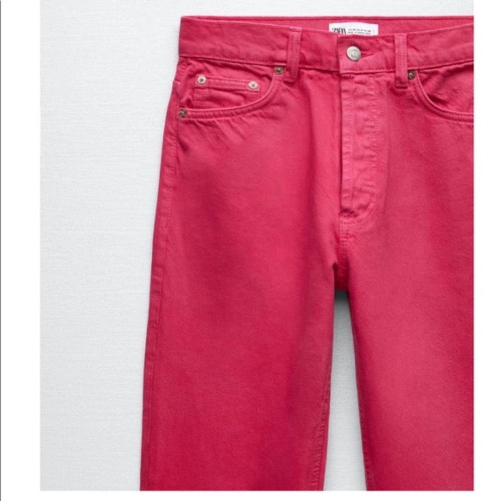 NWT Zara dark fuchsia high rise straight leg jeans - Picture 3 of 8